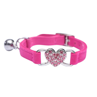 Heart Charm and Bell Cat Collar Safety Elastic Adjustable with Soft Velvet Material 8 Colors Pet Product Small Dog Collar