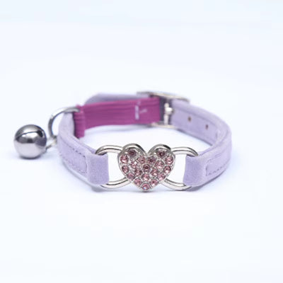 Heart Charm and Bell Cat Collar Safety Elastic Adjustable with Soft Velvet Material 8 Colors Pet Product Small Dog Collar