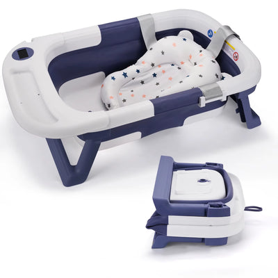 Baby Bathtub,Baby Bath Tub with Soft Cushion & Thermometer,Baby Bathtub Newborn to Toddler 0-36 Months,Portable Travel Baby Tub