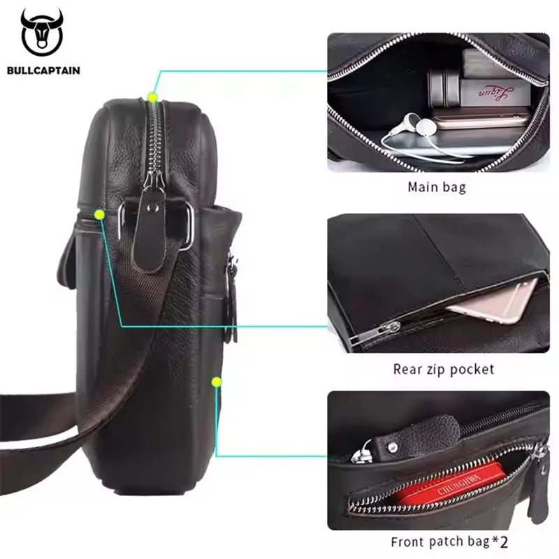 Mens Leather Messenger Bag Retro Shoulder Bags Small Crossbody Bags Purses Casual Sling Pack for Travel Handbag