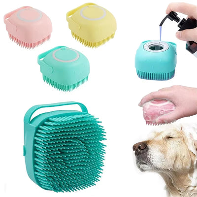 Silicone Dog Bath Massage Gloves Brush Pet Cat Bathroom Cleaning Tool Comb Brush for Dog Can Pour Shampoo Dog Grooming Supplies