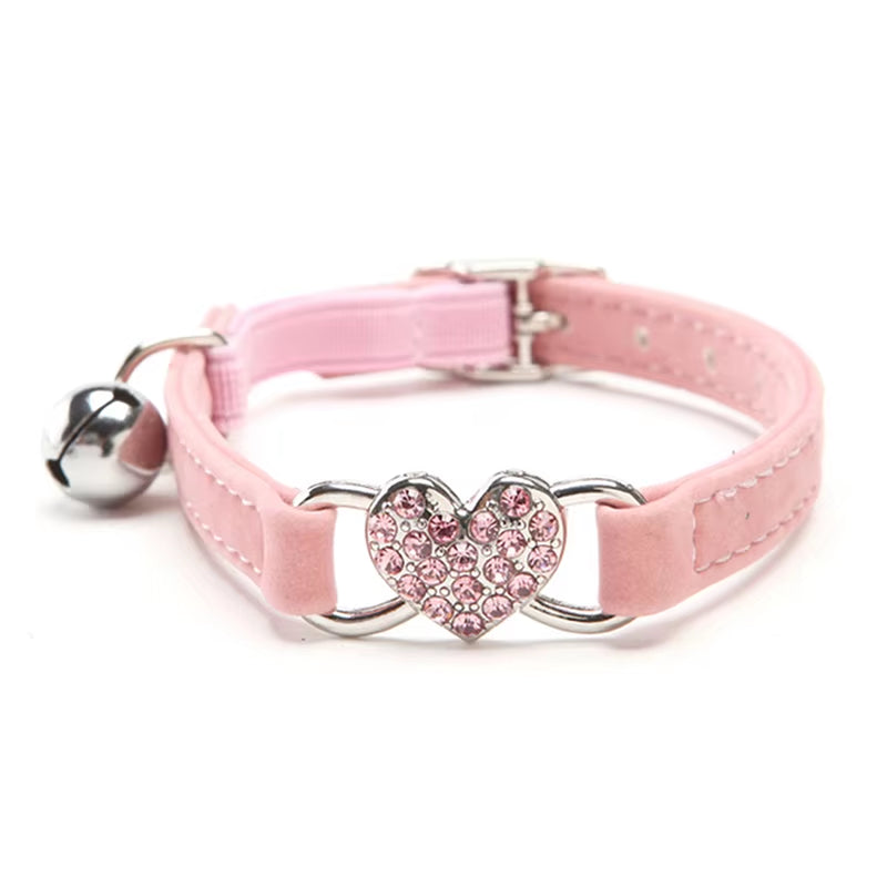 Heart Charm and Bell Cat Collar Safety Elastic Adjustable with Soft Velvet Material 8 Colors Pet Product Small Dog Collar