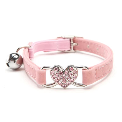 Heart Charm and Bell Cat Collar Safety Elastic Adjustable with Soft Velvet Material 8 Colors Pet Product Small Dog Collar