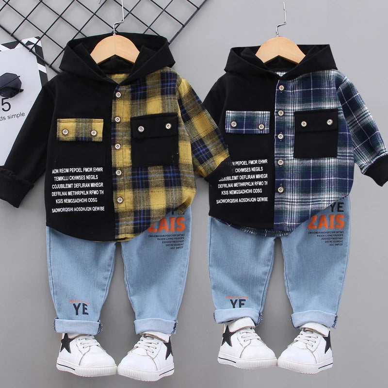2025 Casual Kids Children'S Clothing Girl Autumn Clothing My Boy Birthday Gift Toddler Boy Children'S Clothes Plaid Shirt + Jean