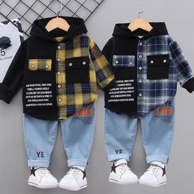 2025 Casual Kids Children'S Clothing Girl Autumn Clothing My Boy Birthday Gift Toddler Boy Children'S Clothes Plaid Shirt + Jean
