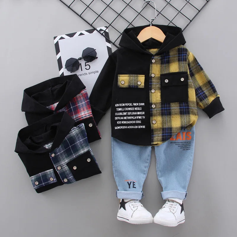 2025 Casual Kids Children'S Clothing Girl Autumn Clothing My Boy Birthday Gift Toddler Boy Children'S Clothes Plaid Shirt + Jean