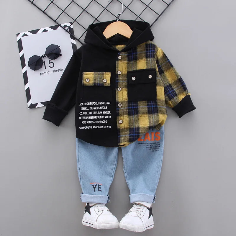 2025 Casual Kids Children'S Clothing Girl Autumn Clothing My Boy Birthday Gift Toddler Boy Children'S Clothes Plaid Shirt + Jean