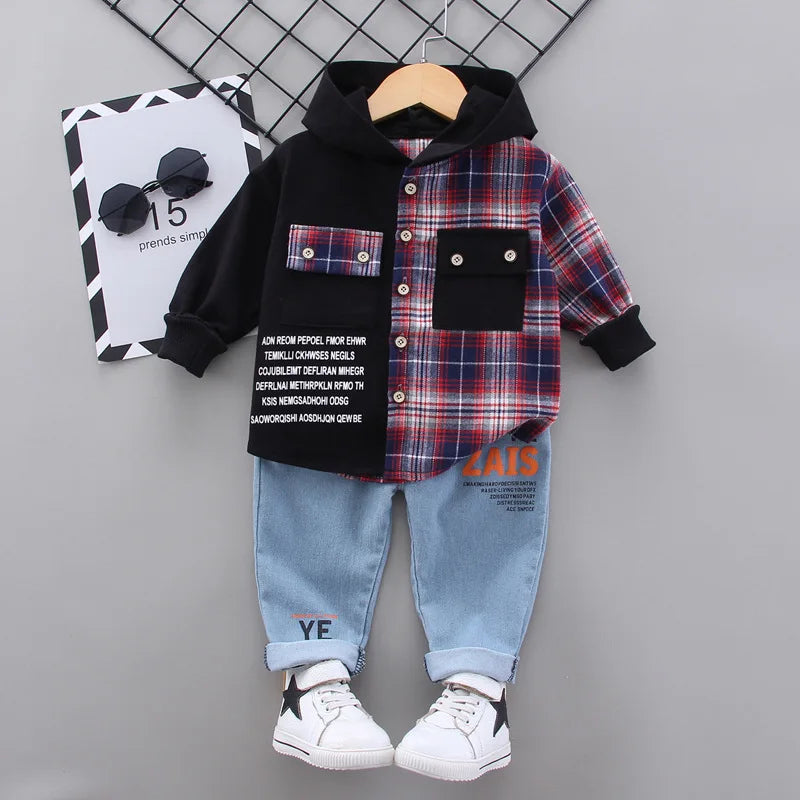 2025 Casual Kids Children'S Clothing Girl Autumn Clothing My Boy Birthday Gift Toddler Boy Children'S Clothes Plaid Shirt + Jean