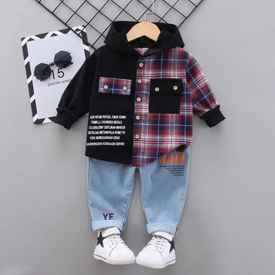2025 Casual Kids Children'S Clothing Girl Autumn Clothing My Boy Birthday Gift Toddler Boy Children'S Clothes Plaid Shirt + Jean